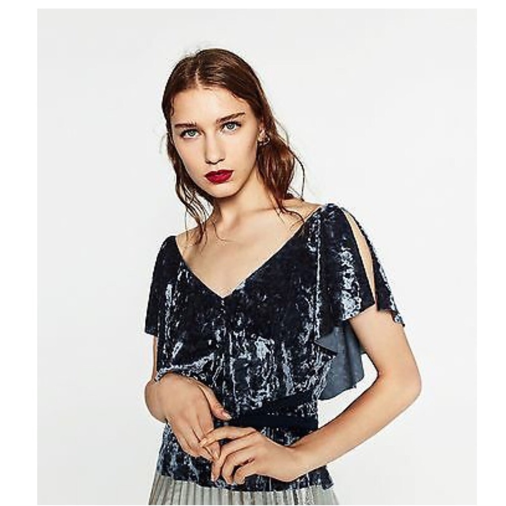 Blue velvet top by Zara